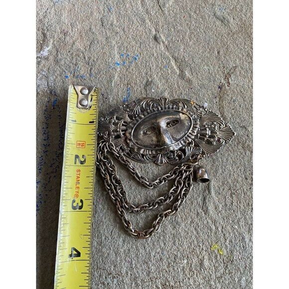 Vintage Brooch Pin Mask Venetian Chain Silver Tone Metal - Picture 5 of 8